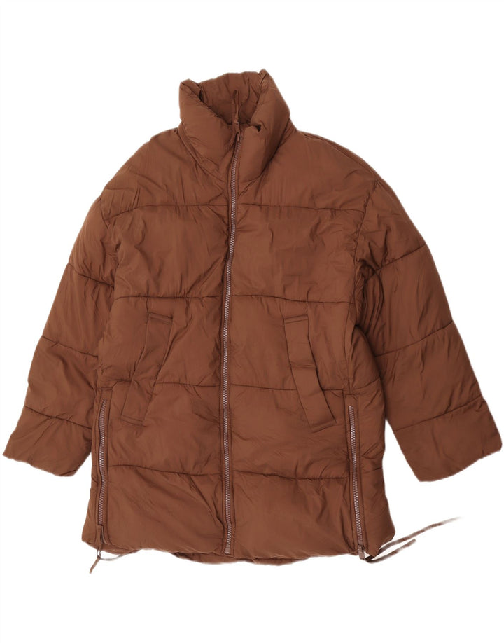 Zara Mujer Abrigo Acolchado Extragrande UK 40 Small Nylon Marrón