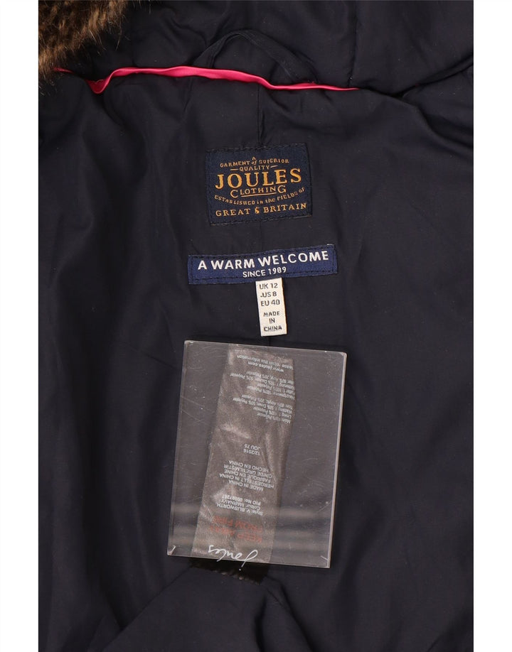 JOULES Womens Hooded Padded Coat UK 12 Medium Navy Blue Polyester