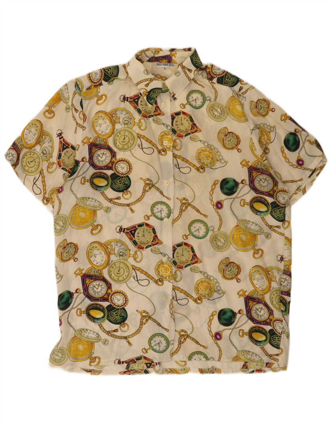 Vintage mujer patrón abstracto camisa blusa Reino Unido 16 grande de blanco