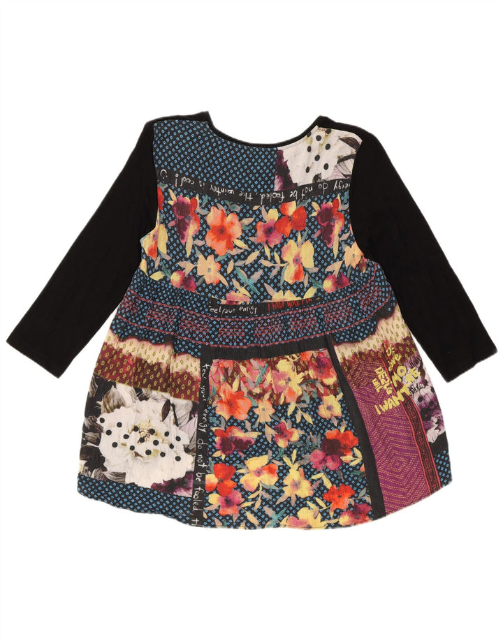 Desigual Top con estampado abstracto para mujer, manga 3/4, talla 10, viscosa negra pequeña