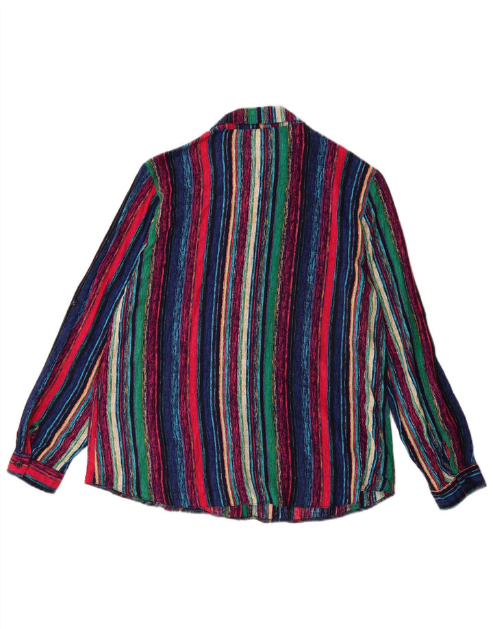 Vintage mujer camisa blusa Reino Unido 12 medio multicolor rayas viscosa