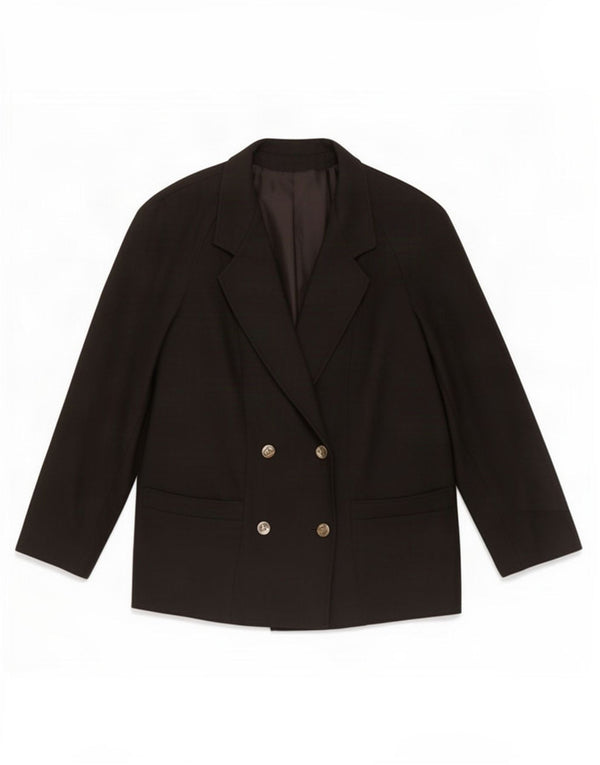 Vintage mujer chaqueta blazer de doble pecho IT 45 lana negra mediana