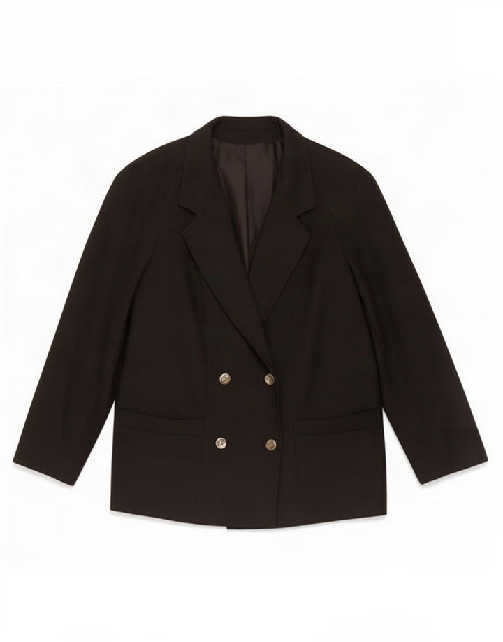 Vintage mujer chaqueta blazer de doble pecho IT 45 lana negra mediana