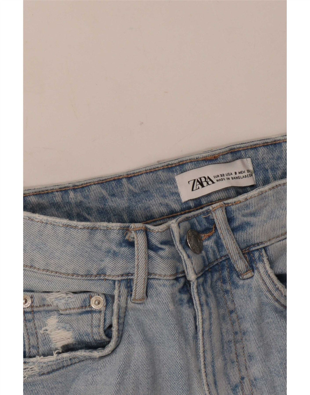 Zara Pantalones cortos de mezclilla desgastados para mujer EU 32 2XS W22 Azul