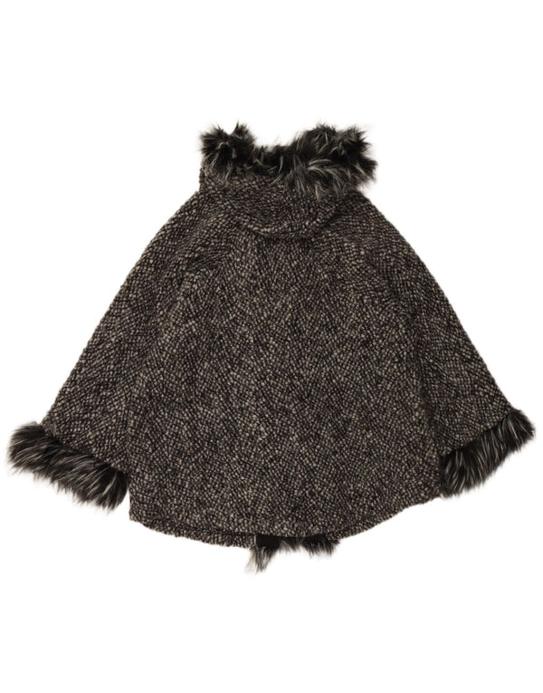 VINTAGE Mujer Suelta Ajuste Capa con Capucha Reino Unido 10 Pequeña Lana Negra