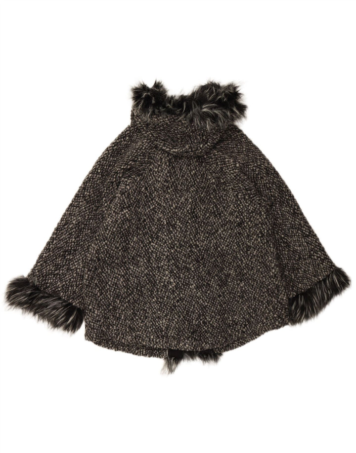 VINTAGE Mujer Suelta Ajuste Capa con Capucha Reino Unido 10 Pequeña Lana Negra