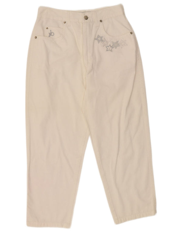 Roccobarocco Pantalones capri de cintura alta para mujer IT 44 Medium W26 L22 Blanco