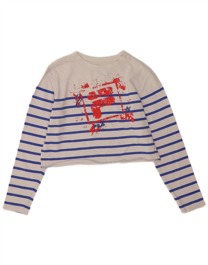 Fila Mujer Crop Graphic Top Manga Larga UK 40 Mediano Rayas Blancas