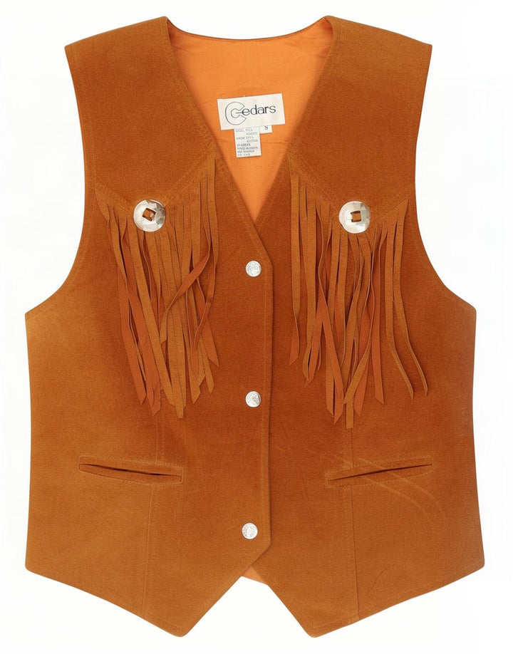 Cedars Chaleco de ante occidental para mujer Reino Unido 10 Pequeño cuero beige