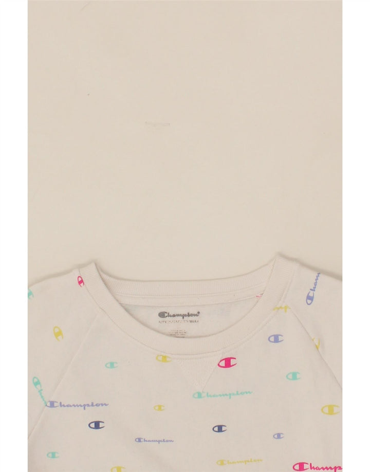 CHAMPION Womens Graphic Sweatshirt Jumper UK 10 Small White Polyester Vintage Champion and Second-Hand Champion from Messina Hembry 