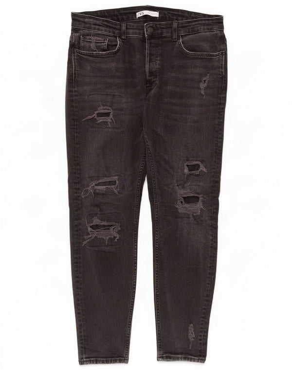 Zara Jeans ajustados desgastados para hombre EU 46 XL W36 L30 Negro