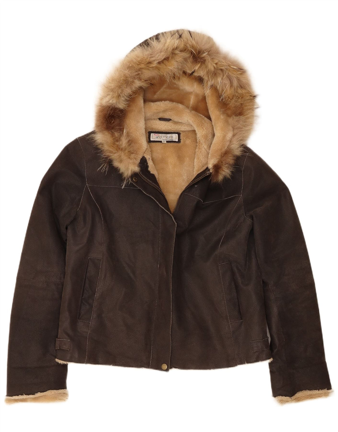 Bata and More Chaqueta de piel de oveja con capucha para mujer IT 46 Large Brown Leather