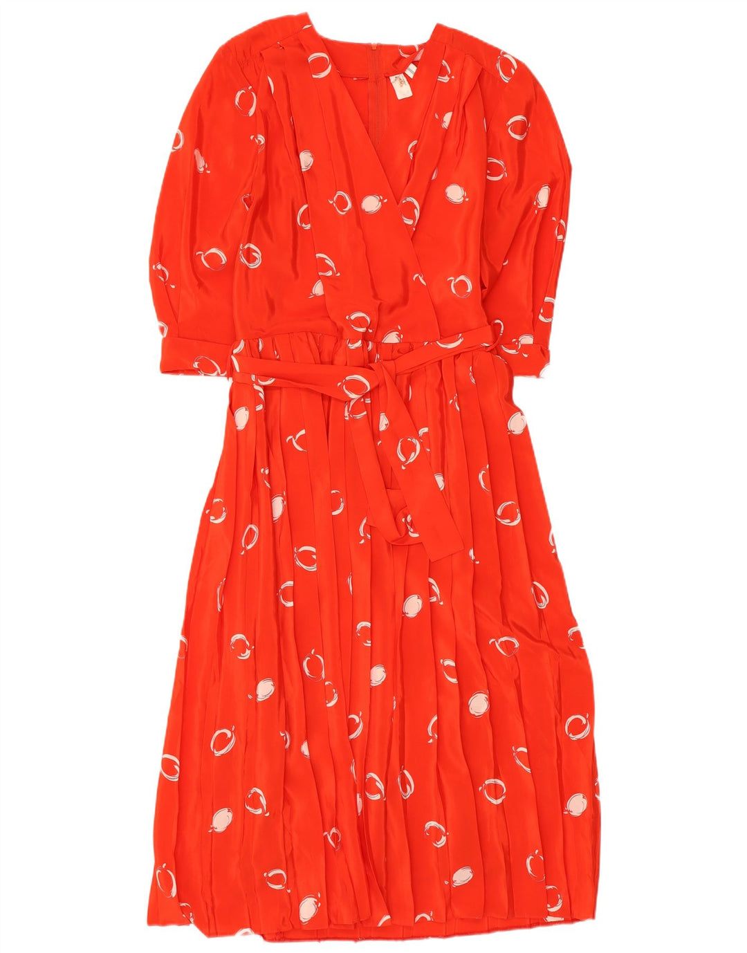 Vintage mujer patrón abstracto 3/4 manga maxi vestido EU 42 grande rojo