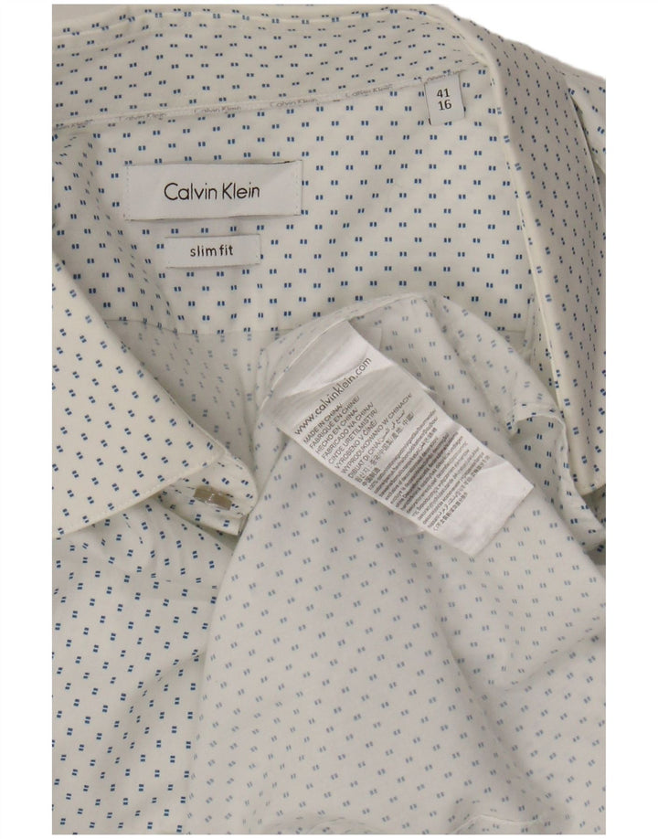 CALVIN KLEIN Camisa slim fit para hombre Talla 41 16 Grande Algodón con lunares blancos