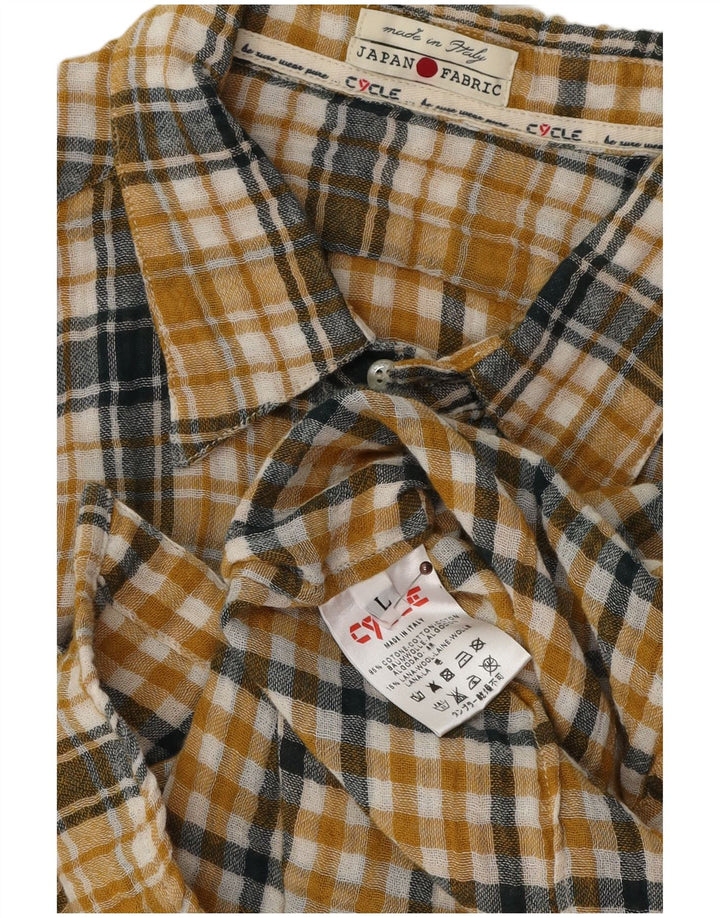 Camisa Cycle para hombre de algodón a cuadros amarillos grandes
