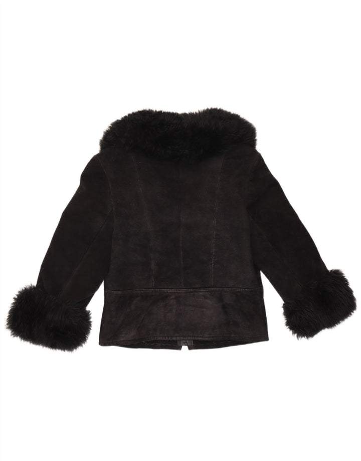 Vintage mujer 3/4 manga chaqueta de ante Reino Unido 10 pequeño negro