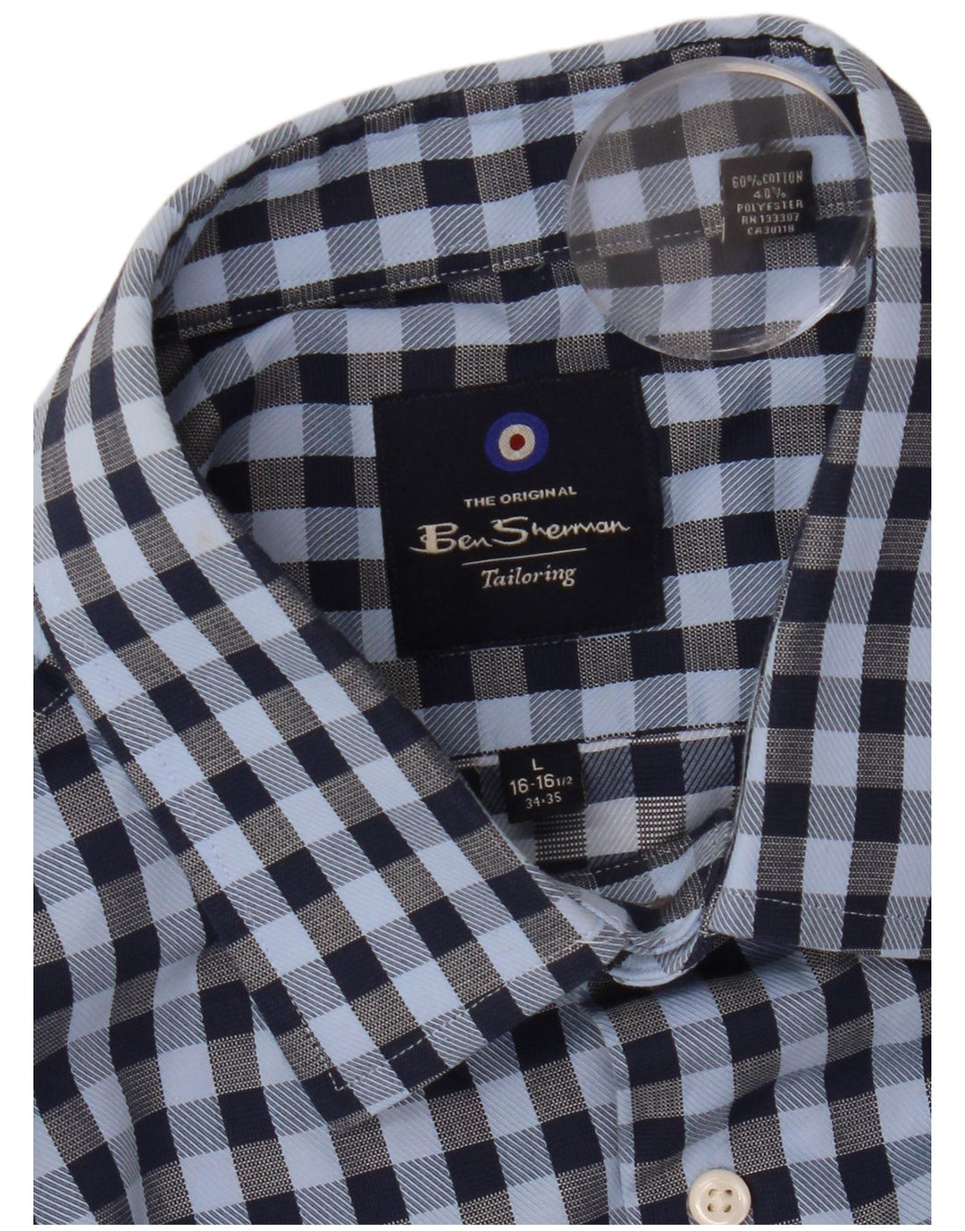 Ben Sherman Camisa para hombre Talla 16 1/2 Grande Algodón a cuadros azul