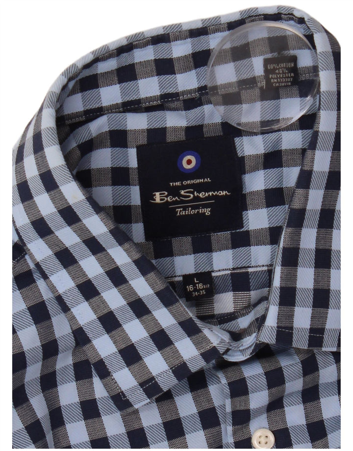 Ben Sherman Camisa para hombre Talla 16 1/2 Grande Algodón a cuadros azul