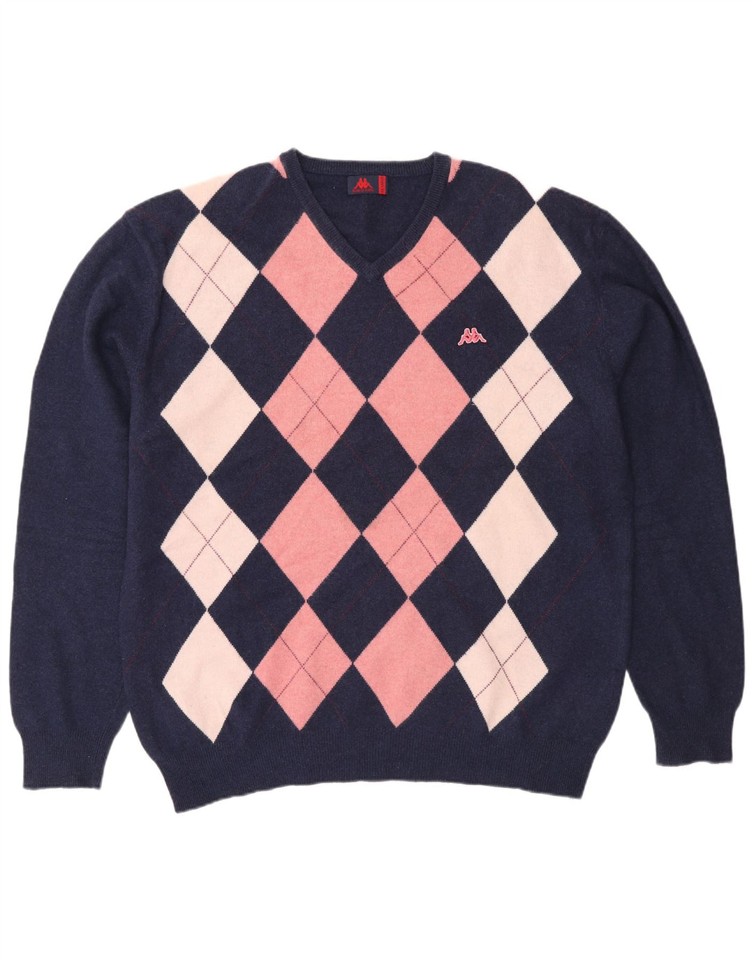 Kappa Jersey con Cuello en V para Hombre 2XL Azul Marino Argyle/Lana Diamante