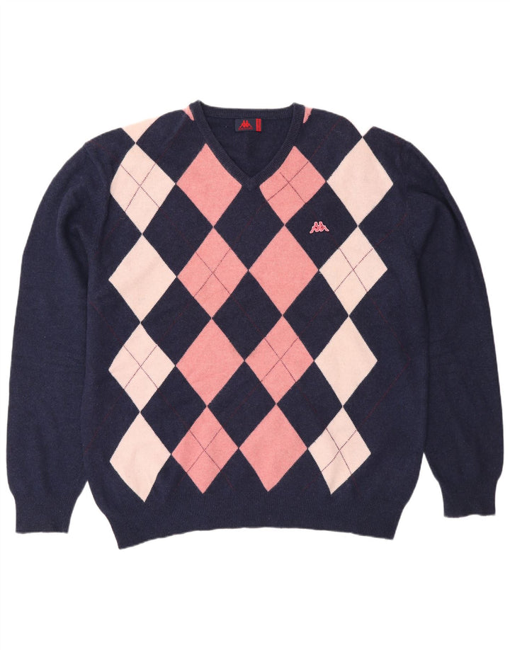 Kappa Jersey con Cuello en V para Hombre 2XL Azul Marino Argyle/Lana Diamante