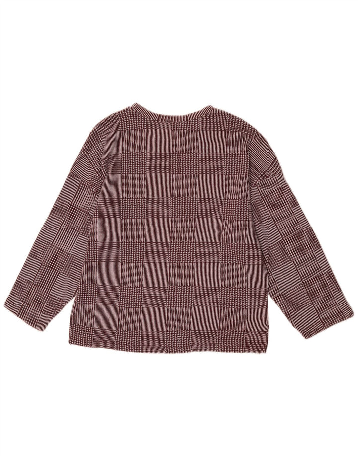 Zara Mujer Top Manga 3/4 UK 44 Medium Borgoña Cuadros