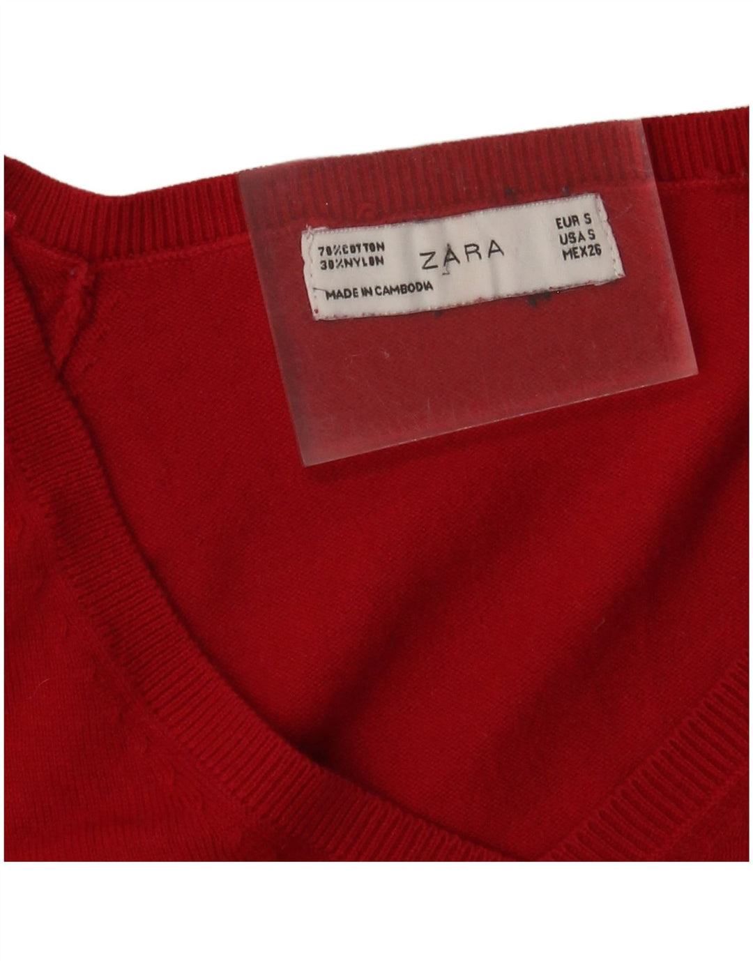 Zara - Jersey con cuello en V para mujer, talla 8, talla pequeña, algodón rojo