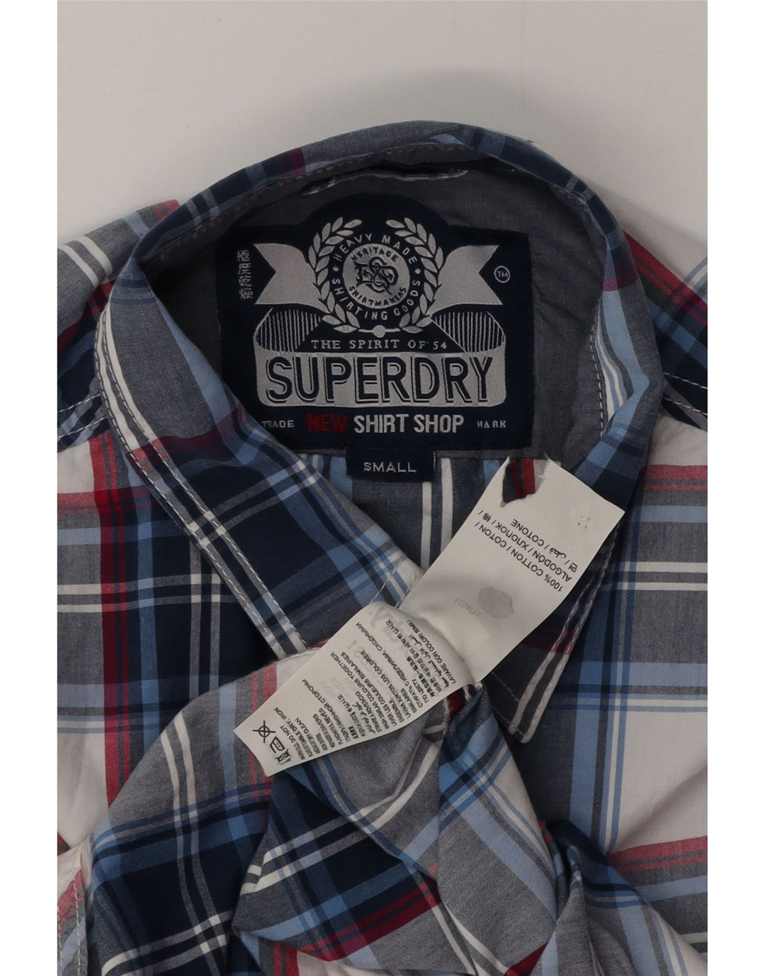 SUPERDRY Camisa Hombre Pequeña Algodón A Cuadros Azul Marino