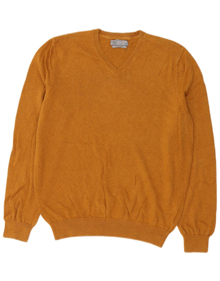 Marks & Spencer Jersey con cuello en V para hombre de algodón marrón medio