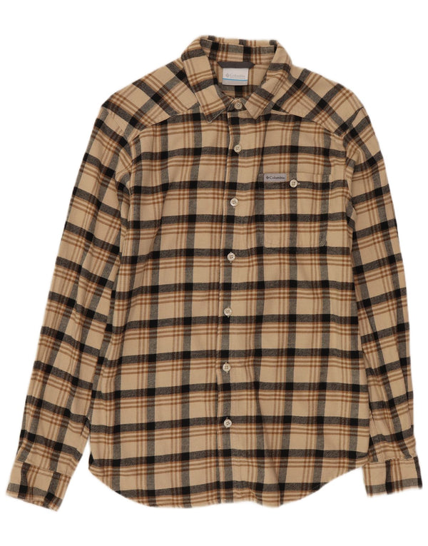 COLUMBIA Mens Flannel Shirt Small Beige Check Cotton
