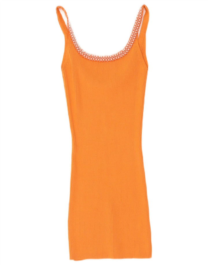 Zara Mujer Slim Fit Cami Top UK 44 Medio Naranja Viscosa