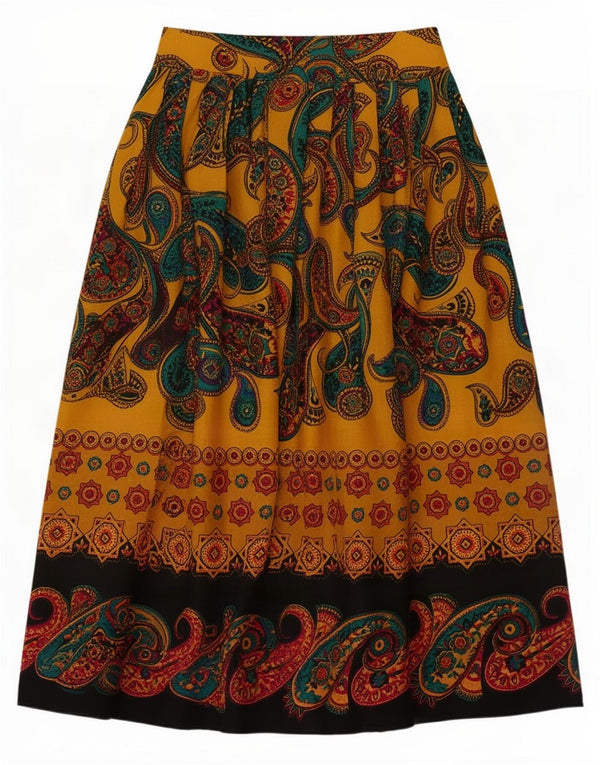 Byblos Falda plisada de corte A para mujer IT 44 Medium W30 Yellow Paisley