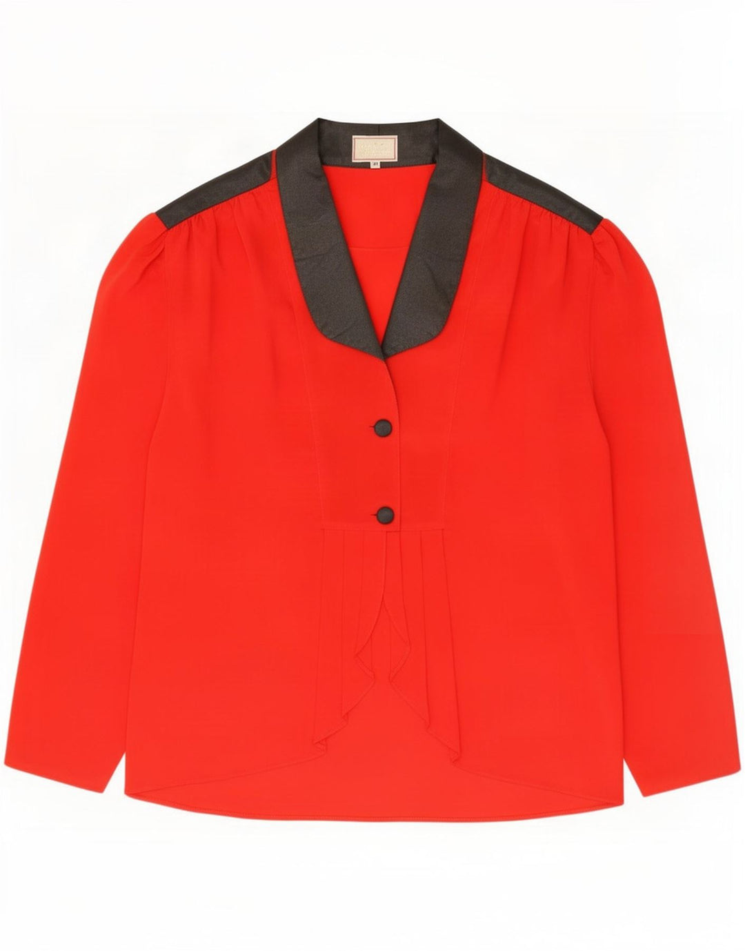 Vintage mujer Batwing camisa blusa Reino Unido 14 medio rojo colorblock poliéster