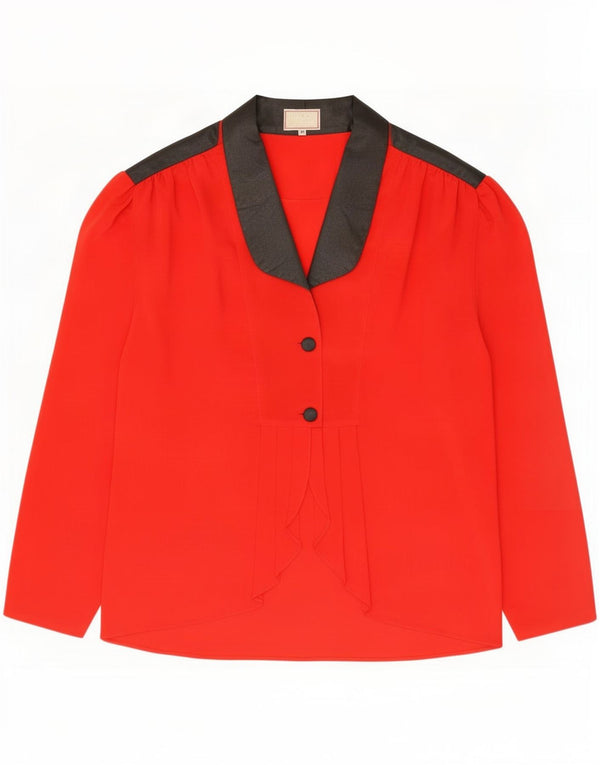 Vintage mujer Batwing camisa blusa Reino Unido 14 medio rojo colorblock poliéster