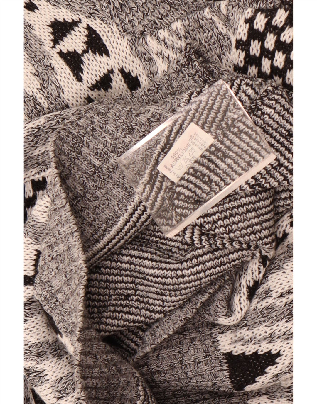 Vintage hombres zip cuello jumper suéter grande gris geométrico acrílico