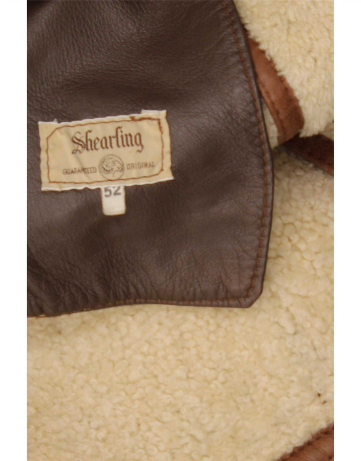 Chaqueta de piel de oveja vintage para hombre IT 52 XL Beige Shearling