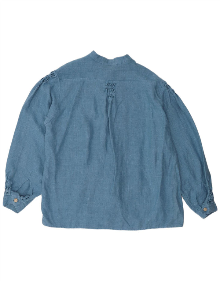 Vintage mujer manga larga blusa de gran tamaño Top EU 42 lino azul grande
