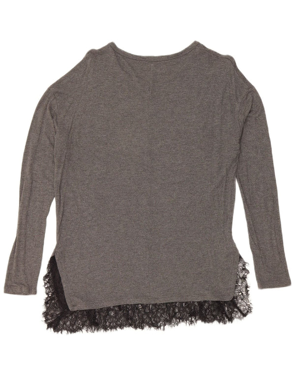 Zara Mujer Blusa De Manga Larga Top UK 44 Gris Medio