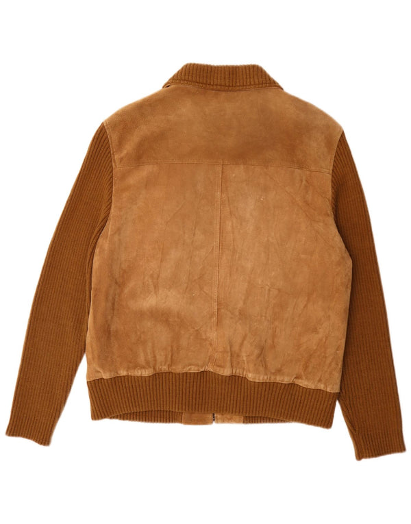 Vintage mujer ante bomber chaqueta IT 50 XL beige colorblock cuero