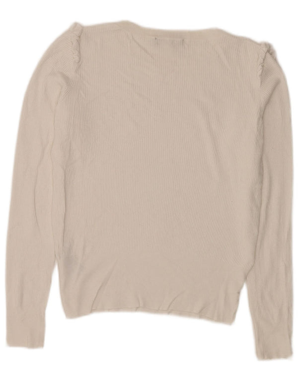 Oasis Suéter tipo jersey de gran tamaño con cuello barco para mujer UK 10 Small White Viscosa