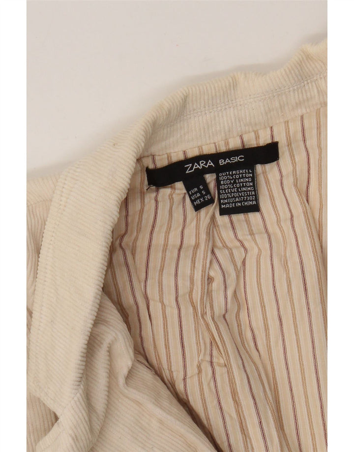 Zara Mujer Chaqueta Blazer De Pana De 3 Botones Reino Unido 8 Pequeño Algodón Beige