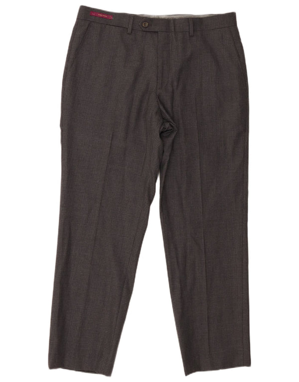 Marks & Spencer Pantalones de traje cónicos de corte entallado para hombre W34 L29 Cuadros grises