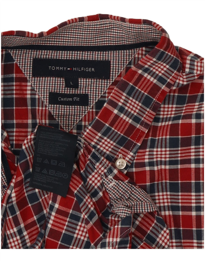 Camisa Tommy Hilfiger de corte personalizado para hombre, algodón a cuadros rojos grandes