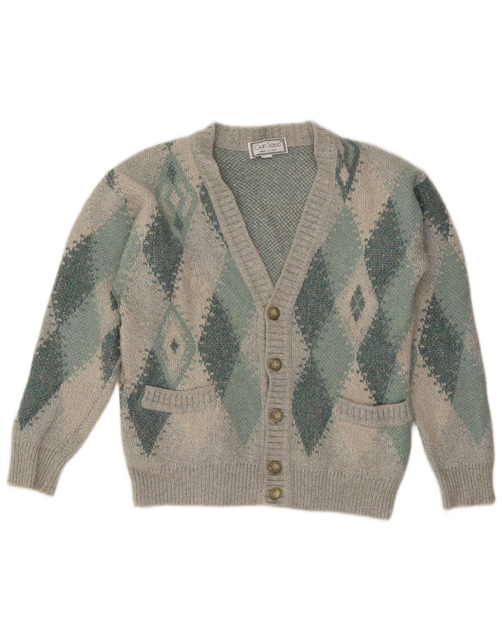 Gran Sasso Hombre Cárdigan Suéter Gris Medio Argyle/Lana Diamante