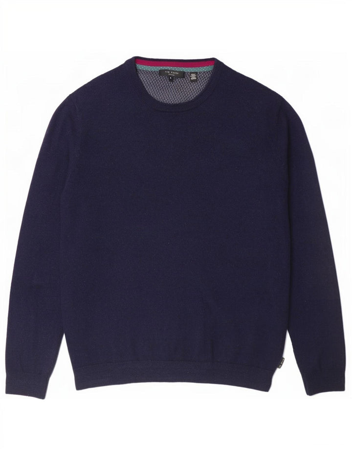 Ted Baker - Jersey de cuello redondo para hombre, talla 4, lana azul marino grande
