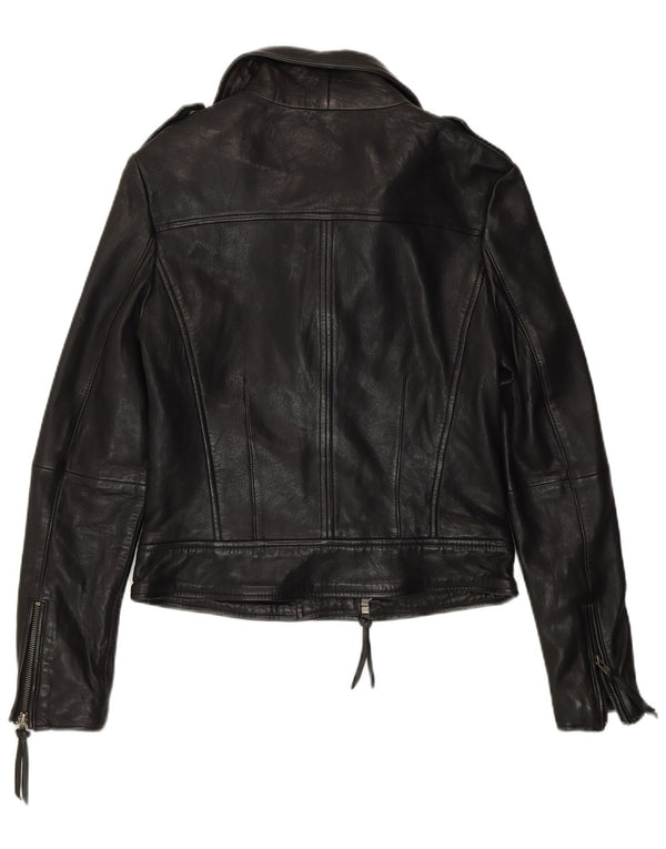 Muubaa Chaqueta motera de cuero para mujer UK 42 Medium Black Leather