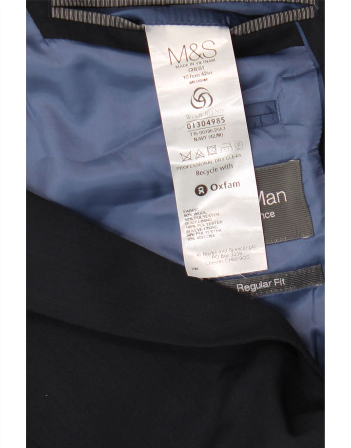 Marks & Spencer Chaqueta tipo blazer de 2 botones para hombre UK 42 Large Lana azul marino