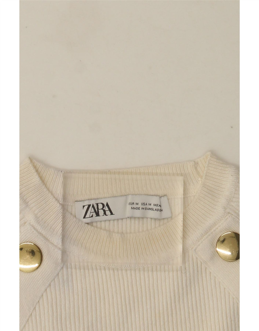 Zara - Jersey corto con cuello redondo para mujer, talla 40, talla M, color blanco