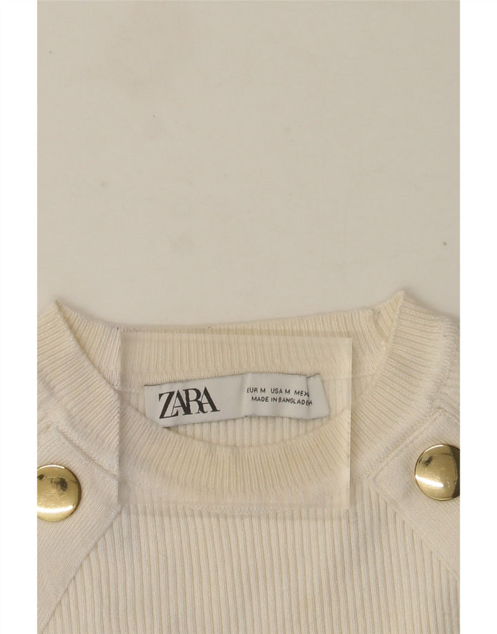 Zara - Jersey corto con cuello redondo para mujer, talla 40, talla M, color blanco