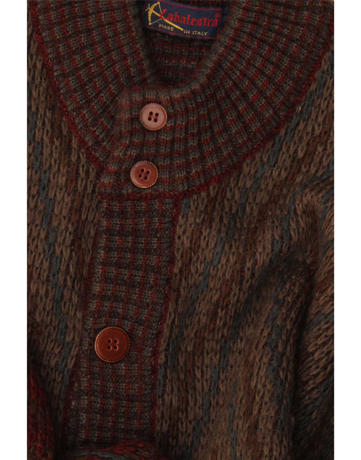 Vintage hombres Cardigan suéter medio borgoña geométrico