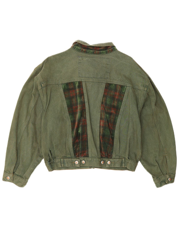 Chaqueta vaquera vintage para mujer UK 46 Algodón a cuadros verde grande